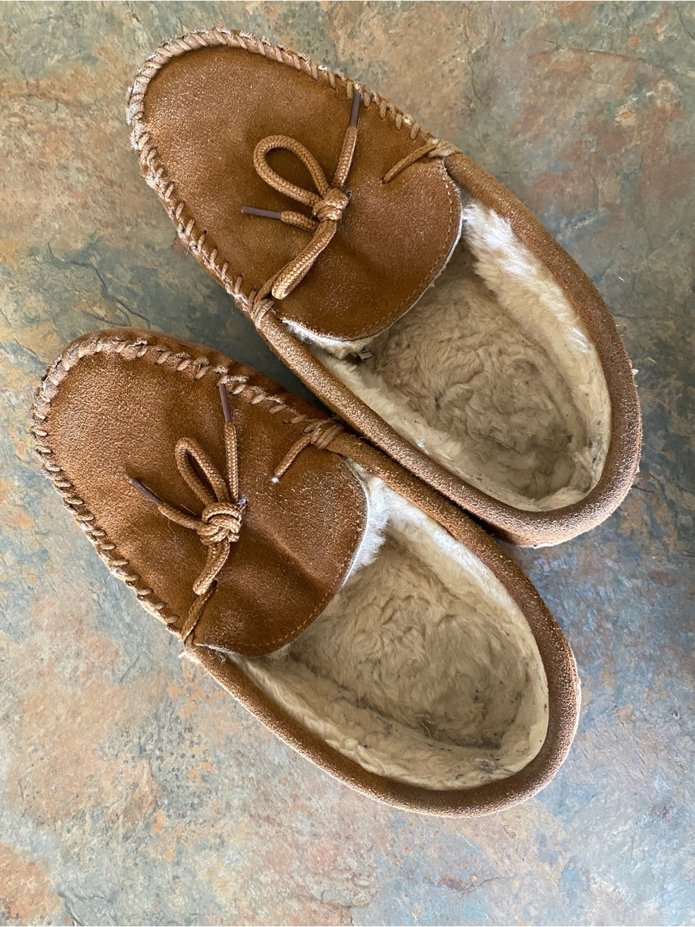 BearPaw Women's Chestnut Suede Faux-Fur Lined Moccasin Slippers